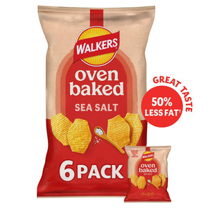Walkers Oven Baked Sea Salt Crisps, 6 x 22g, front of pack, available at crisps.biz