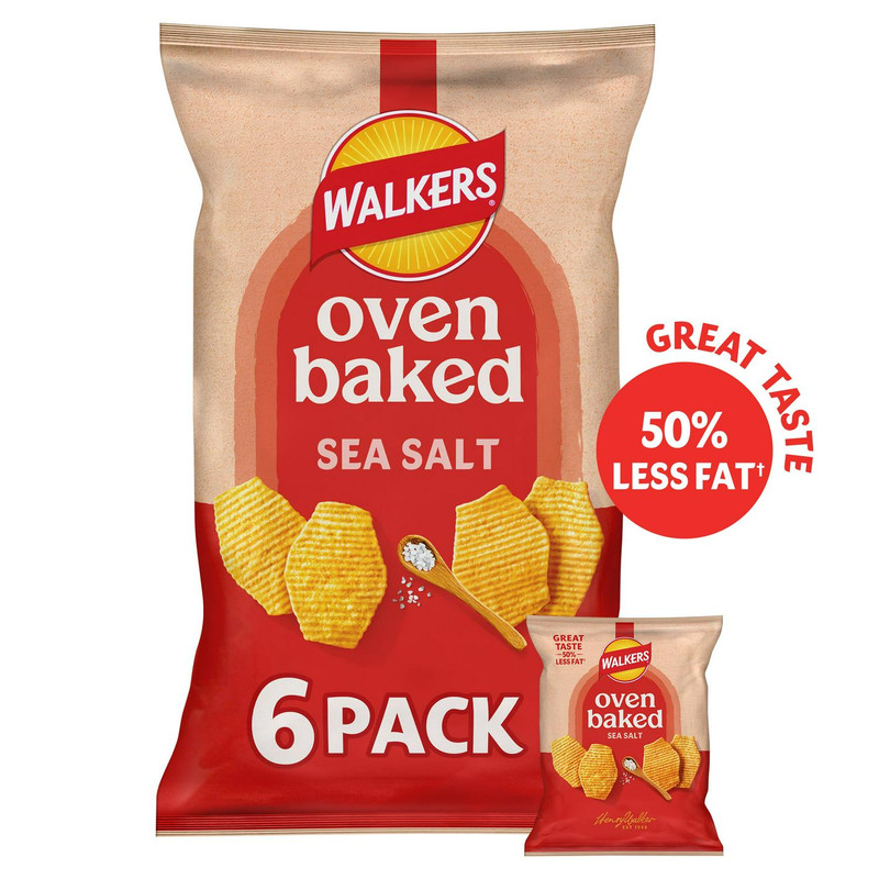 Walkers Oven Baked Sea Salt Crisps, 6 x 22g, front of pack, available at crisps.biz