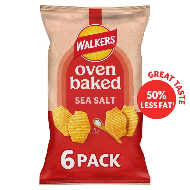 Walkers Oven Baked Sea Salt Crisps, 6 x 22g, pack shot 2, available at crisps.biz