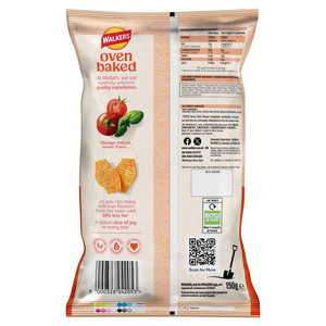 Walkers Oven Baked Sun Dried Tomato and Basil Crisps, 150g, pack shot 2, available at crisps.biz