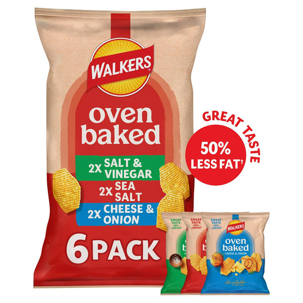 Walkers Oven Baked Variety Crisps, 6 x 22g, front of pack, available at crisps.biz