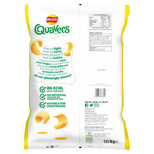 Walkers Quavers Cheese Snacks, 12 x 16g, pack shot 4, available at crisps.biz
