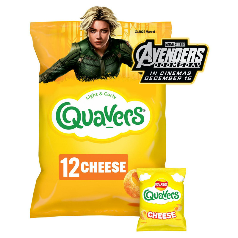 Walkers Quavers Cheese Snacks, 12 x 16g, pack shot 5, available at crisps.biz