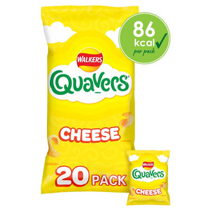 Walkers Quavers Cheese Snacks, 20 x 16g, front of pack, available at crisps.biz