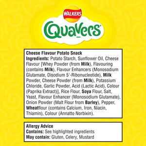 Walkers Quavers Cheese Snacks, 20 x 16g, pack shot 4, available at crisps.biz