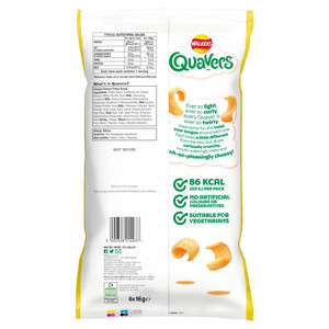 Walkers Quavers Cheese Snacks, 6 x 16g, pack shot 4, available at crisps.biz