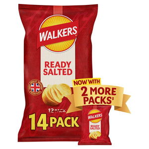 Walkers Ready Salted Crisps, 14 x 25g, front of pack, available at crisps.biz