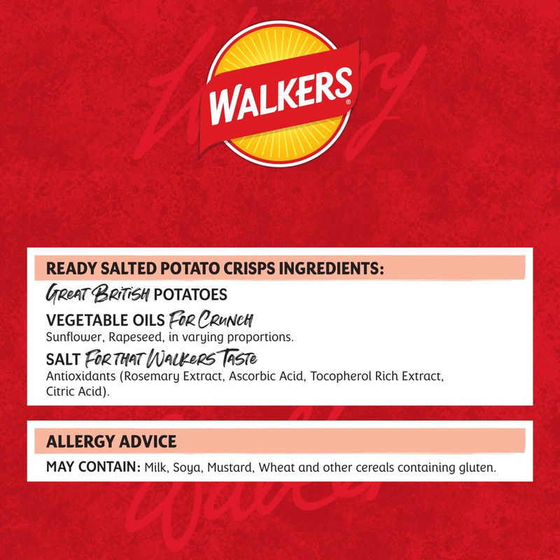 Walkers Ready Salted Crisps, 14 x 25g, pack shot 3, available at crisps.biz