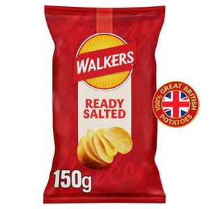 Walkers Ready Salted Crisps, 150g, front of pack, available at crisps.biz