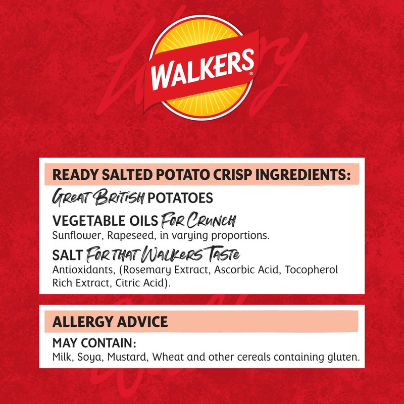 Walkers Ready Salted Crisps, 150g, pack shot 5, available at crisps.biz