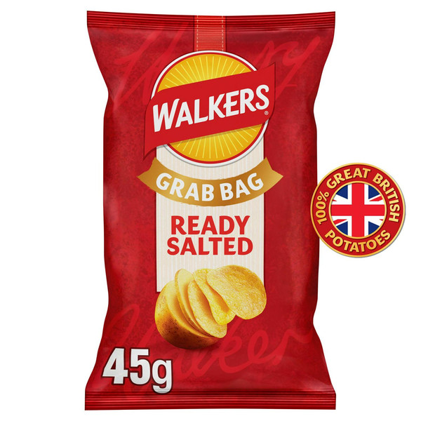 Walkers Ready Salted Crisps, 45g, front of pack, available at crisps.biz