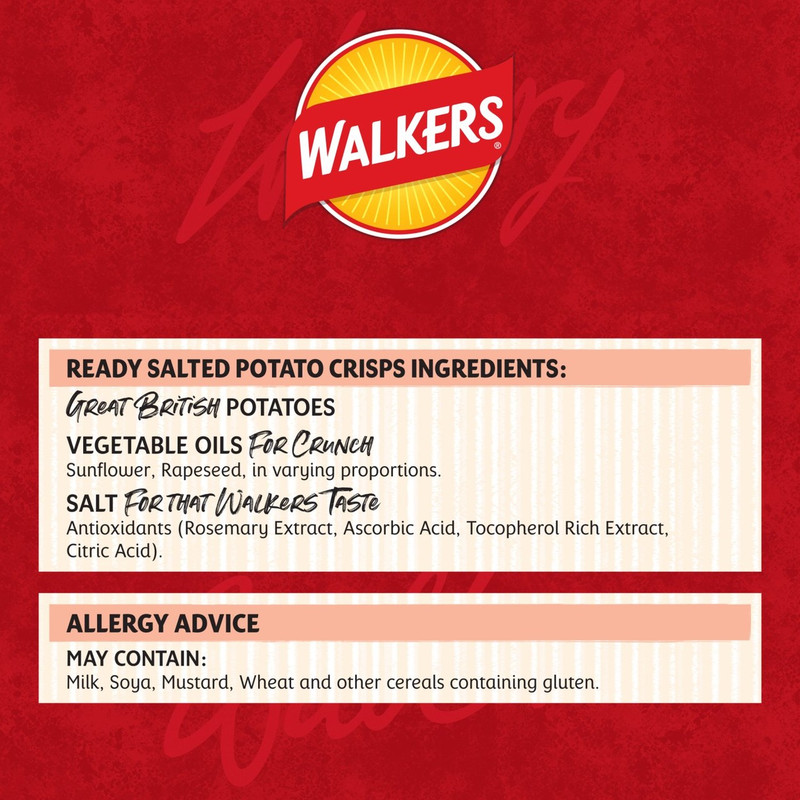 Walkers Ready Salted Crisps, 6 x 25g, pack shot 4, available at crisps.biz