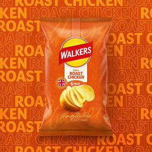 Walkers Roast Chicken Crisps, 6 x 25g, pack shot 3, available at crisps.biz