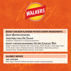 Walkers Roast Chicken Crisps, 6 x 25g, pack shot 5, available at crisps.biz