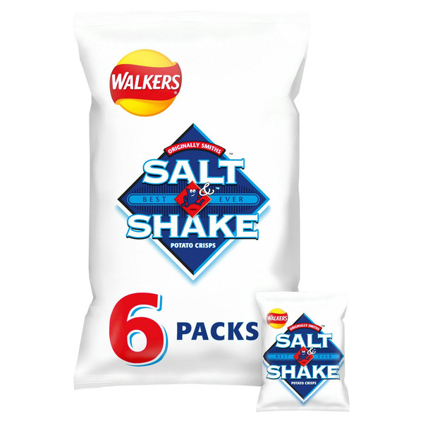 Walkers Salt and Shake Crisps, 6 x 24g, front of pack, available at crisps.biz