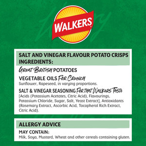 Walkers Salt and Vinegar Crisps, 150g, pack shot 4, available at crisps.biz