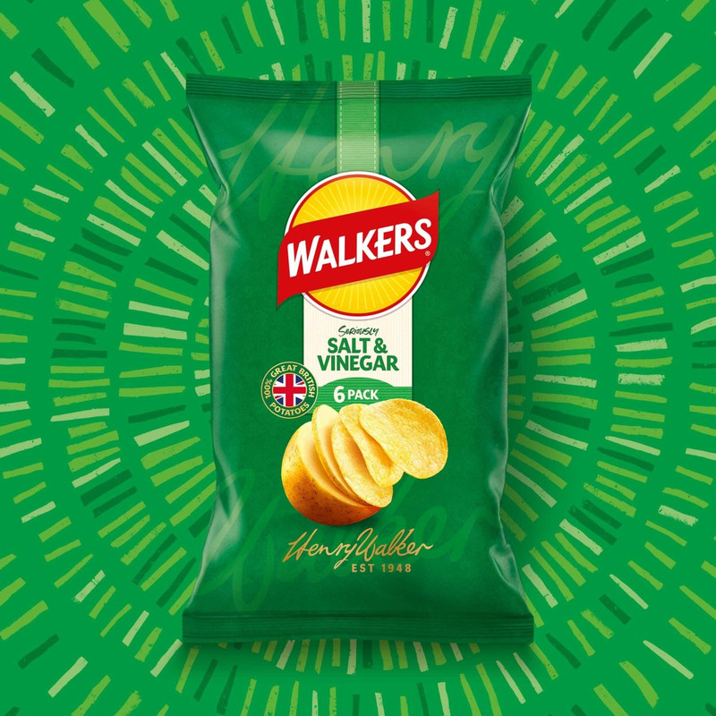 Walkers Salt and Vinegar Crisps, 6 x 25g, pack shot 3, available at crisps.biz