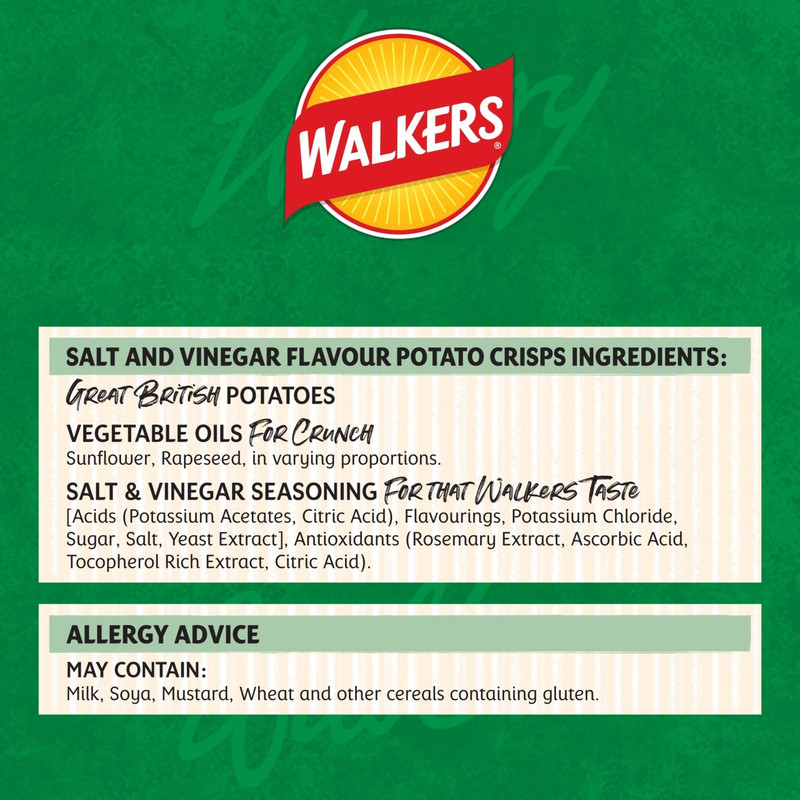 Walkers Salt and Vinegar Crisps, 6 x 25g, pack shot 5, available at crisps.biz