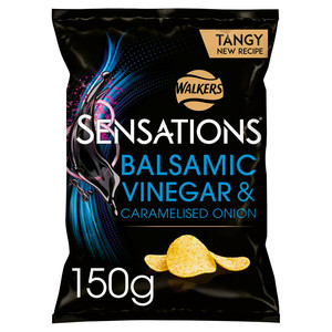 Walkers Sensations Balsamic Vinegar and Caramelised Onion Crisps, 150g, front of pack, available at crisps.biz