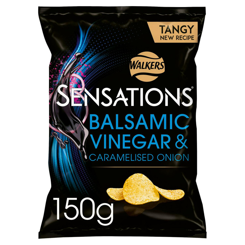 Walkers Sensations Balsamic Vinegar and Caramelised Onion Crisps, 150g, front of pack, available at crisps.biz
