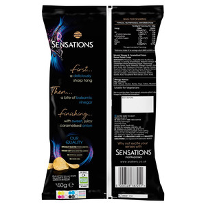 Walkers Sensations Balsamic Vinegar and Caramelised Onion Crisps, 150g, pack shot 2, available at crisps.biz