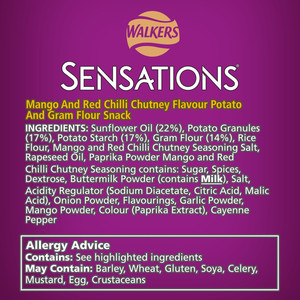 Walkers Sensations Mango and Red Chilli Chutney Poppadoms, 82.5g, pack shot 5, available at crisps.biz