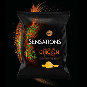 Walkers Sensations Roasted Chicken and Thyme Crisps, 150g, pack shot 3, available at crisps.biz