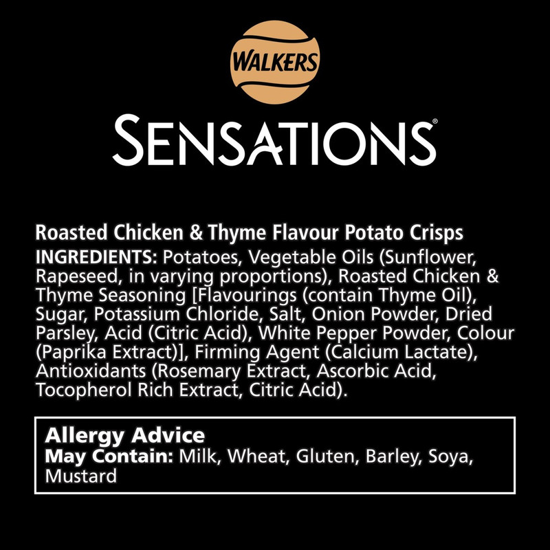 Walkers Sensations Roasted Chicken and Thyme Crisps, 150g, pack shot 5, available at crisps.biz