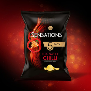 Walkers Sensations Thai Sweet Chilli Crisps, 5 x 25g, pack shot 3, available at crisps.biz