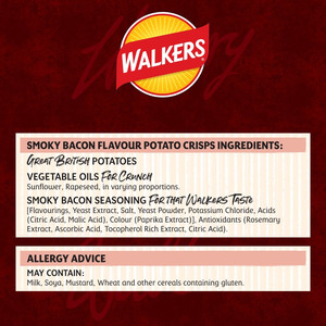 Walkers Smoky Bacon Crisps, 6 x 25g, pack shot 5, available at crisps.biz