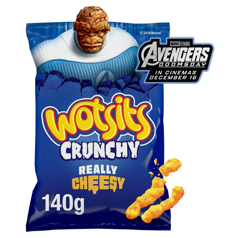 Walkers Wotsits Crunchy Really Cheesy Snacks, 140g, front of pack, available at crisps.biz