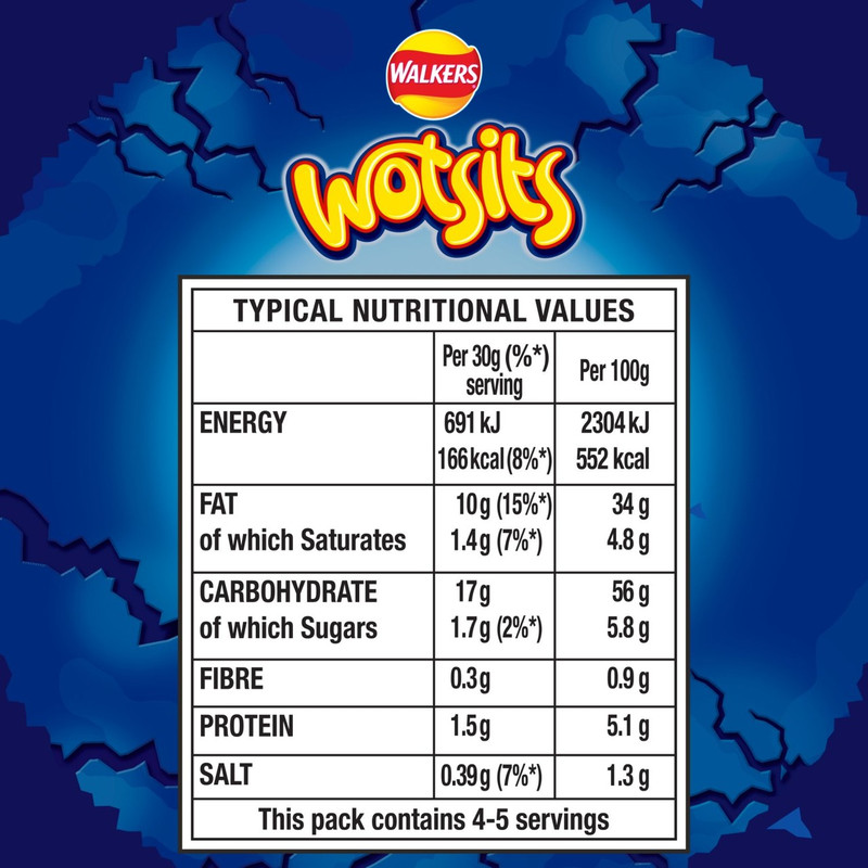 Walkers Wotsits Crunchy Really Cheesy Snacks, 140g, pack shot 2, available at crisps.biz