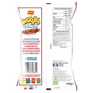 Walkers Wotsits Crunchy Sweet and Spicy Snacks, 140g, pack shot 2, available at crisps.biz