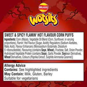Walkers Wotsits Crunchy Sweet and Spicy Snacks, 140g, pack shot 3, available at crisps.biz