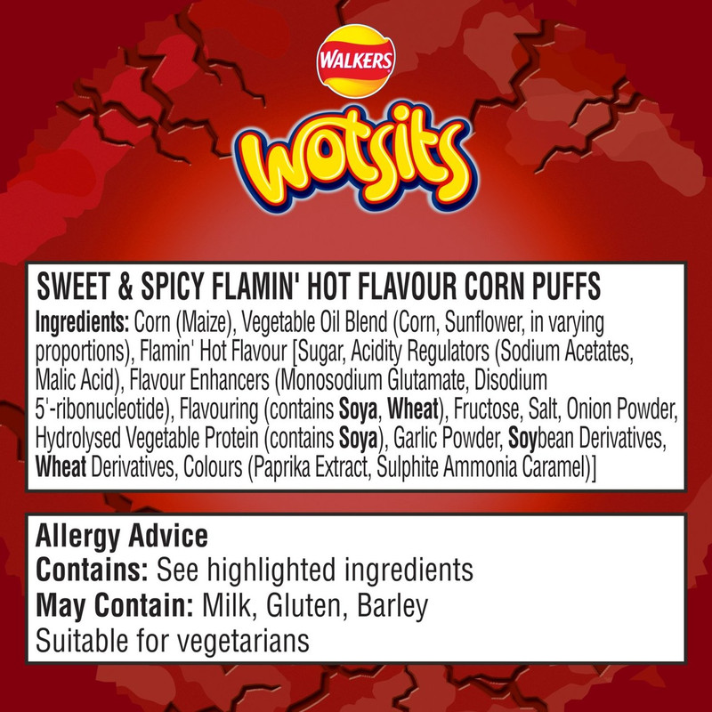 Walkers Wotsits Crunchy Sweet and Spicy Snacks, 140g, pack shot 3, available at crisps.biz
