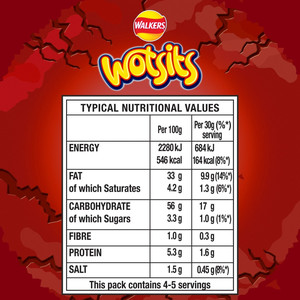 Walkers Wotsits Crunchy Sweet and Spicy Snacks, 140g, pack shot 4, available at crisps.biz