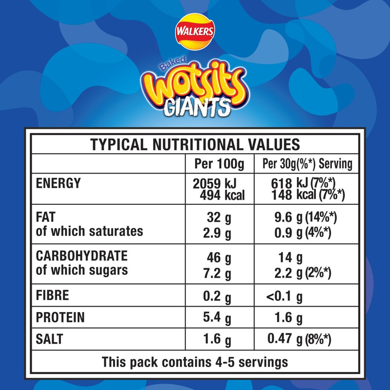 Walkers Wotsits Giants Really Cheesy Snacks, 130g, pack shot 3, available at crisps.biz