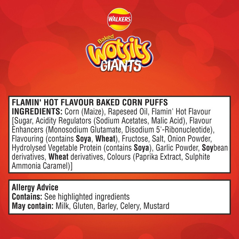 Walkers Wotsits Giants Sweet and Spicy Snacks, 130g, pack shot 3, available at crisps.biz