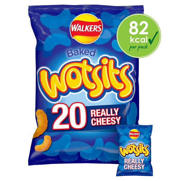 Walkers Wotsits Really Cheesy Snacks, 20 x 16.5g, front of pack, available at crisps.biz