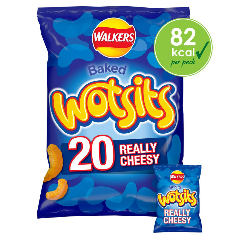 Walkers Wotsits Really Cheesy Snacks, 20 x 16.5g, front of pack, available at crisps.biz