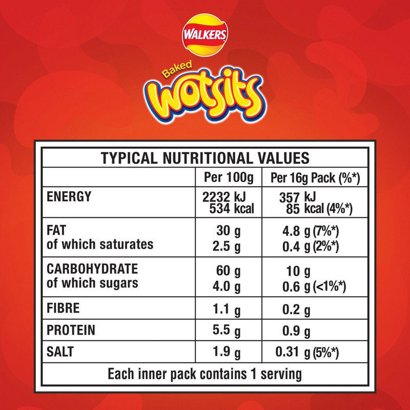 Walkers Wotsits Sweet and Spicy Snacks, 6 x 16g, pack shot 5, available at crisps.biz