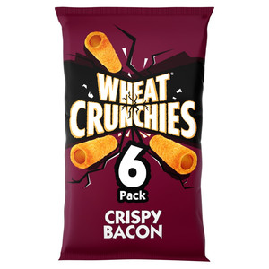 Wheat Crunchies Crispy Bacon Snacks, 6 x 20g, front of pack, available at crisps.biz