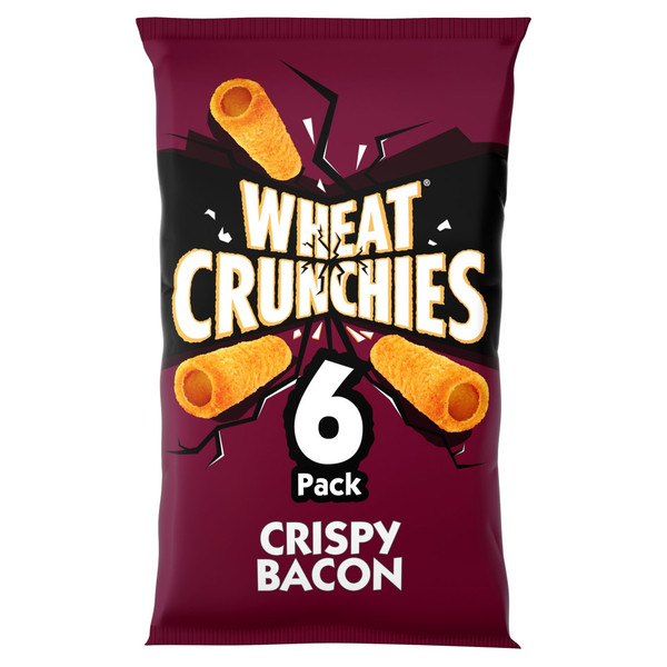 Wheat Crunchies Crispy Bacon Snacks, 6 x 20g, front of pack, available at crisps.biz